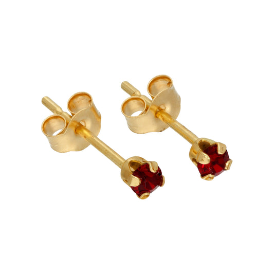 9 Karat Gold & 2mm Rubin Rot CZ Kristall Ohrstecker