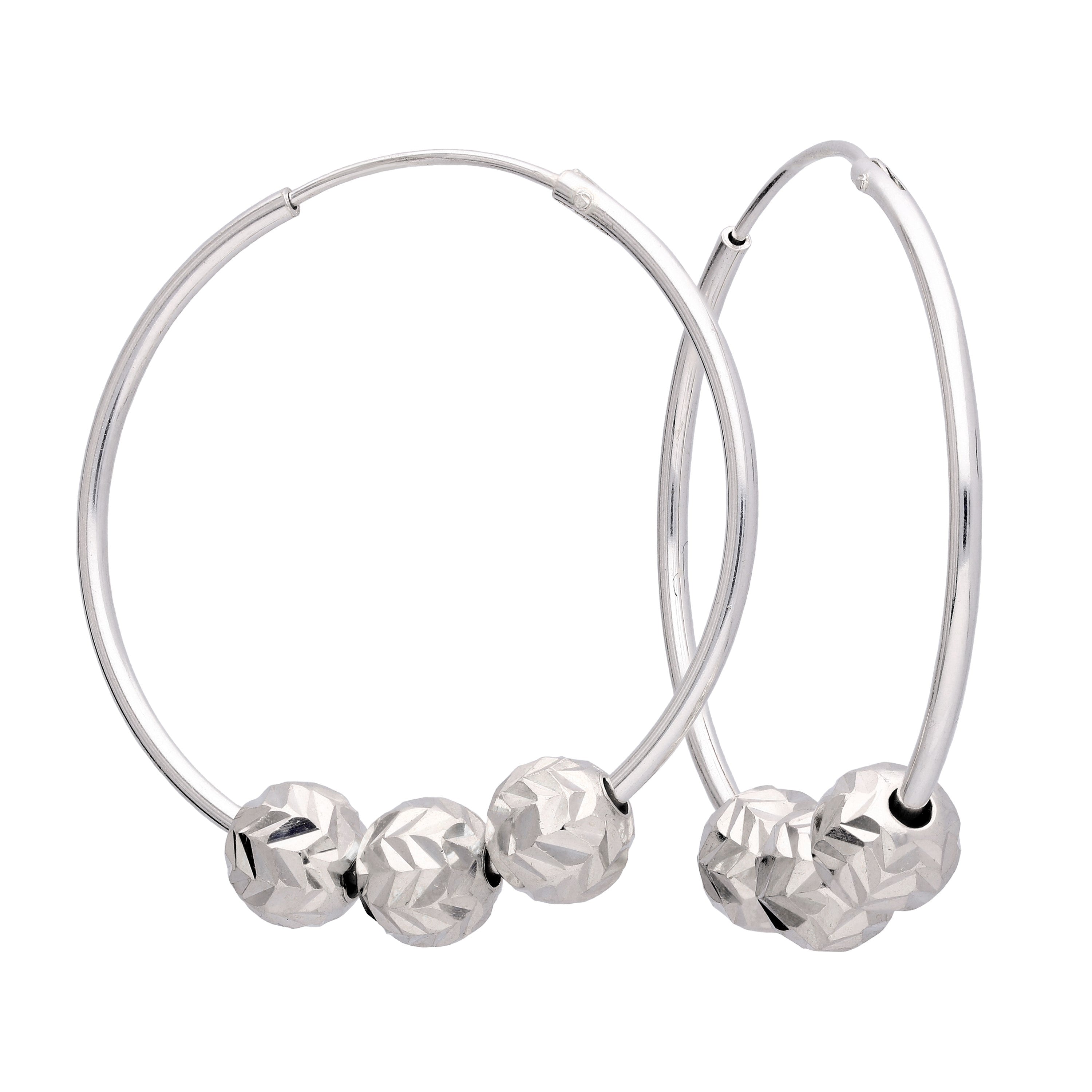 Silber 30 mm Creolen Ohrringe & Dreifach Fischgrätschliff Anhängern