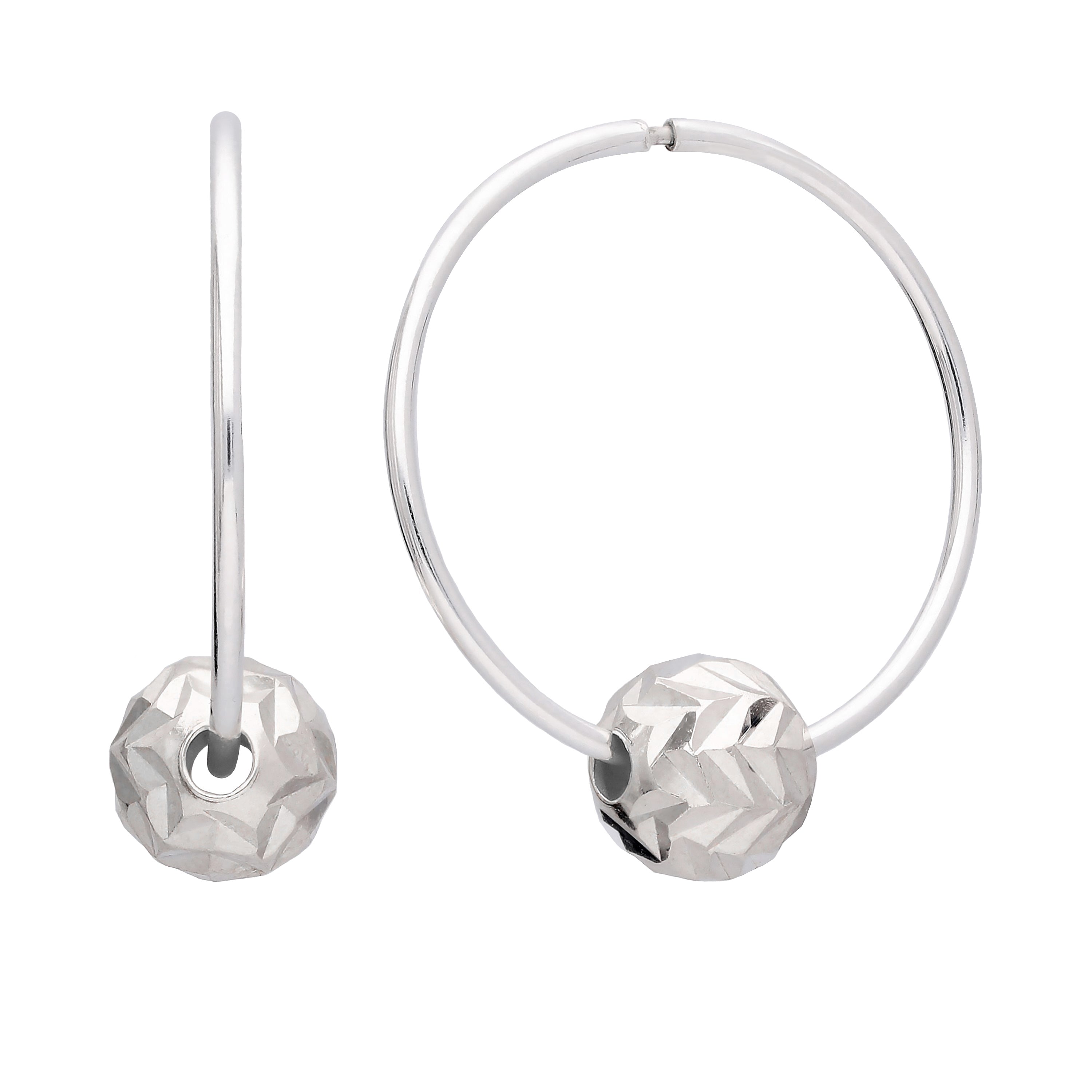 Sterlingsilber 18 mm Creolen Ohrringe mit Fischgrätschliff Kugel Anhängern