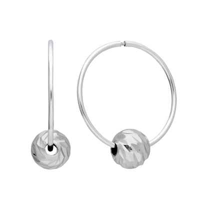 Sterling Silver 18mm Hoop Earrings with Diamond Cut Ball Beads