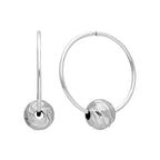 Sterlingsilber 18 mm Creolen Ohrringe mit Diamantschliff Kugel Anhängern