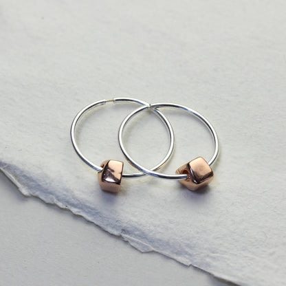 Sterlingsilber 18mm Creolen Ohrringe mit Rosévergoldet Anhängern