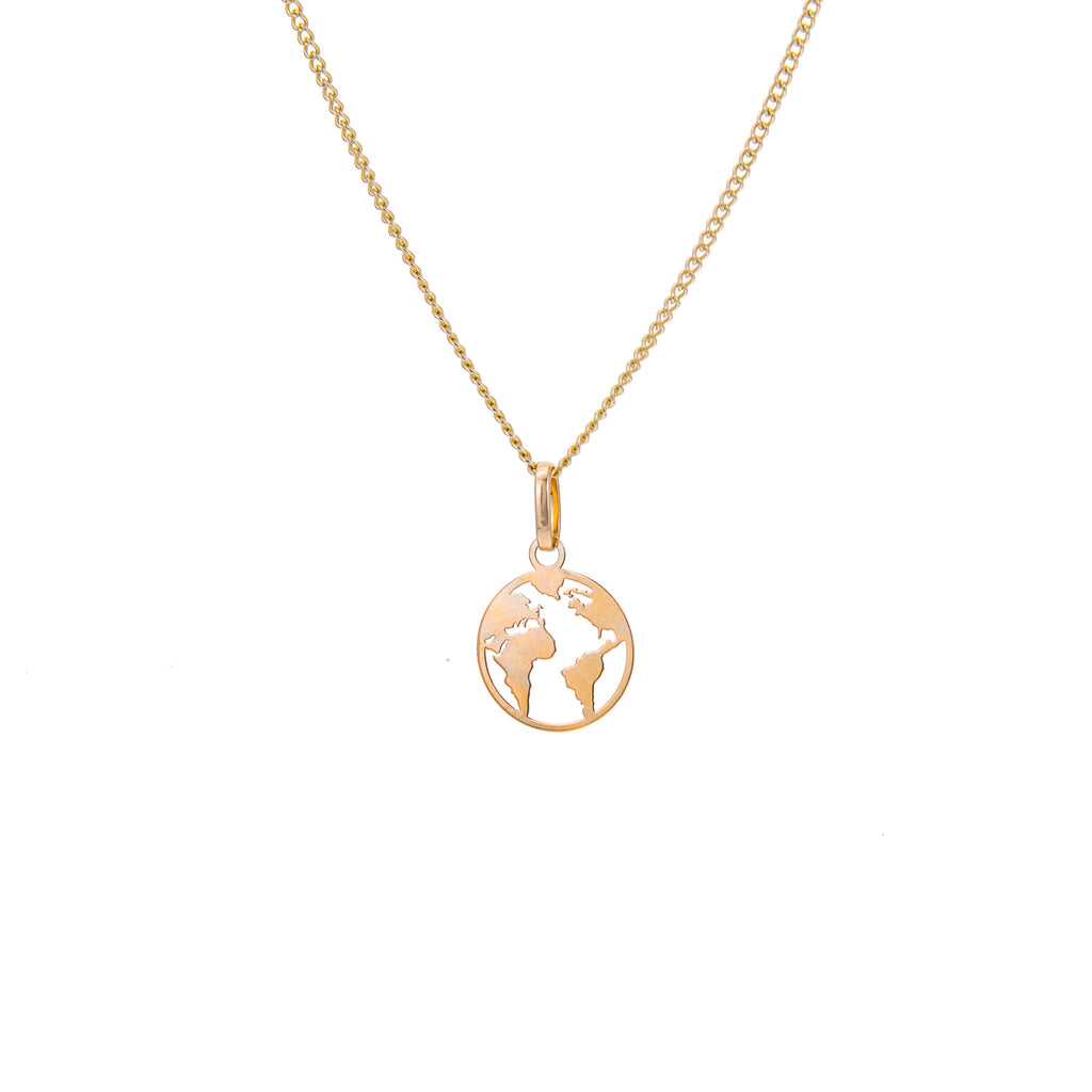 Halskette aus 9 Karat Gold mit ausgeschnittenem Weltkugel-Anhänger, 40 - 45 cm