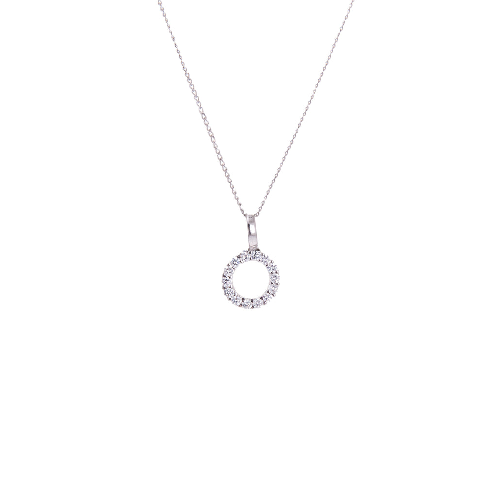 Halskette aus 9 Karat Weißgold mit Karma-Kreis und Zirkonia, 40 - 50 cm