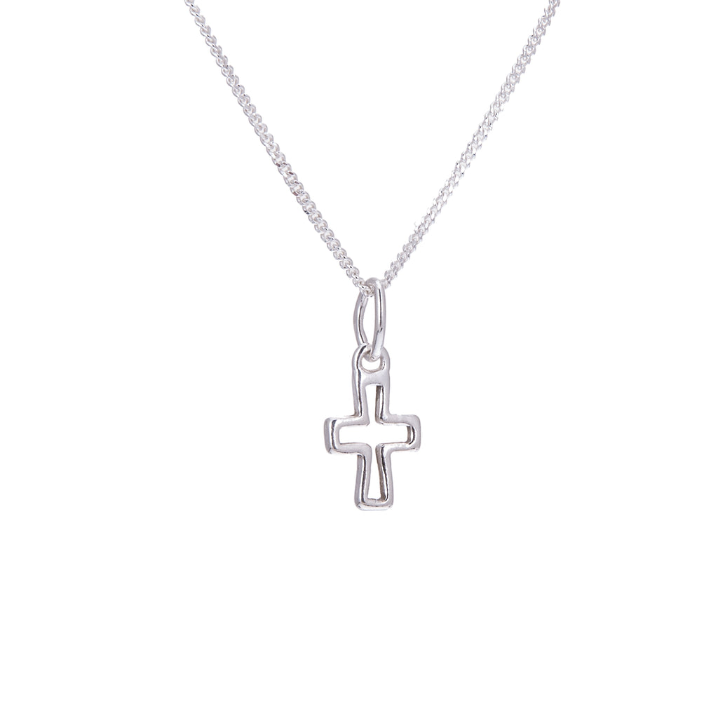 Kleine Halskette aus Sterlingsilber mit Kreuzumriss – 14–32 Zoll