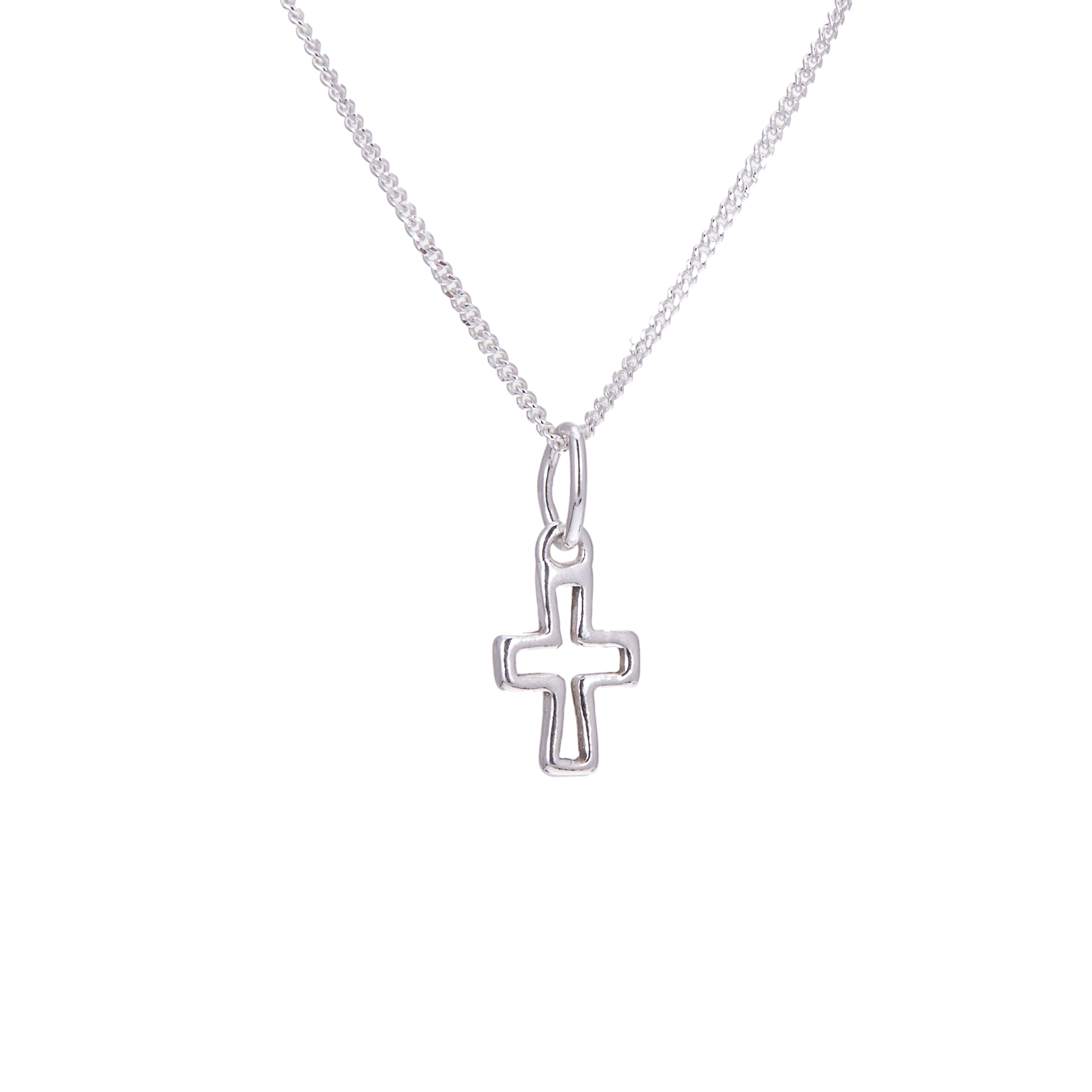 Kleine Halskette aus Sterlingsilber mit Kreuzumriss – 14–32 Zoll