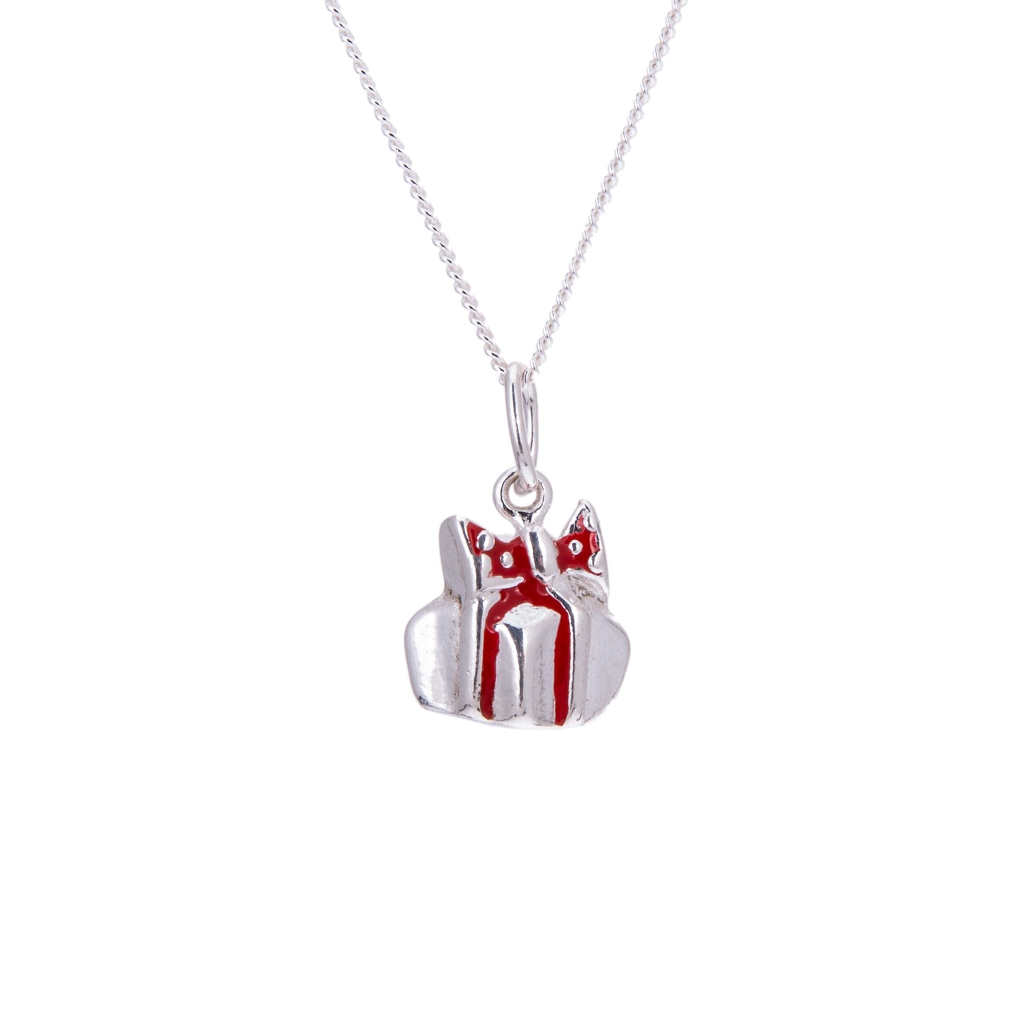 Halskette aus Sterlingsilber mit emailliertem Weihnachtsgeschenk – 16–32 Zoll