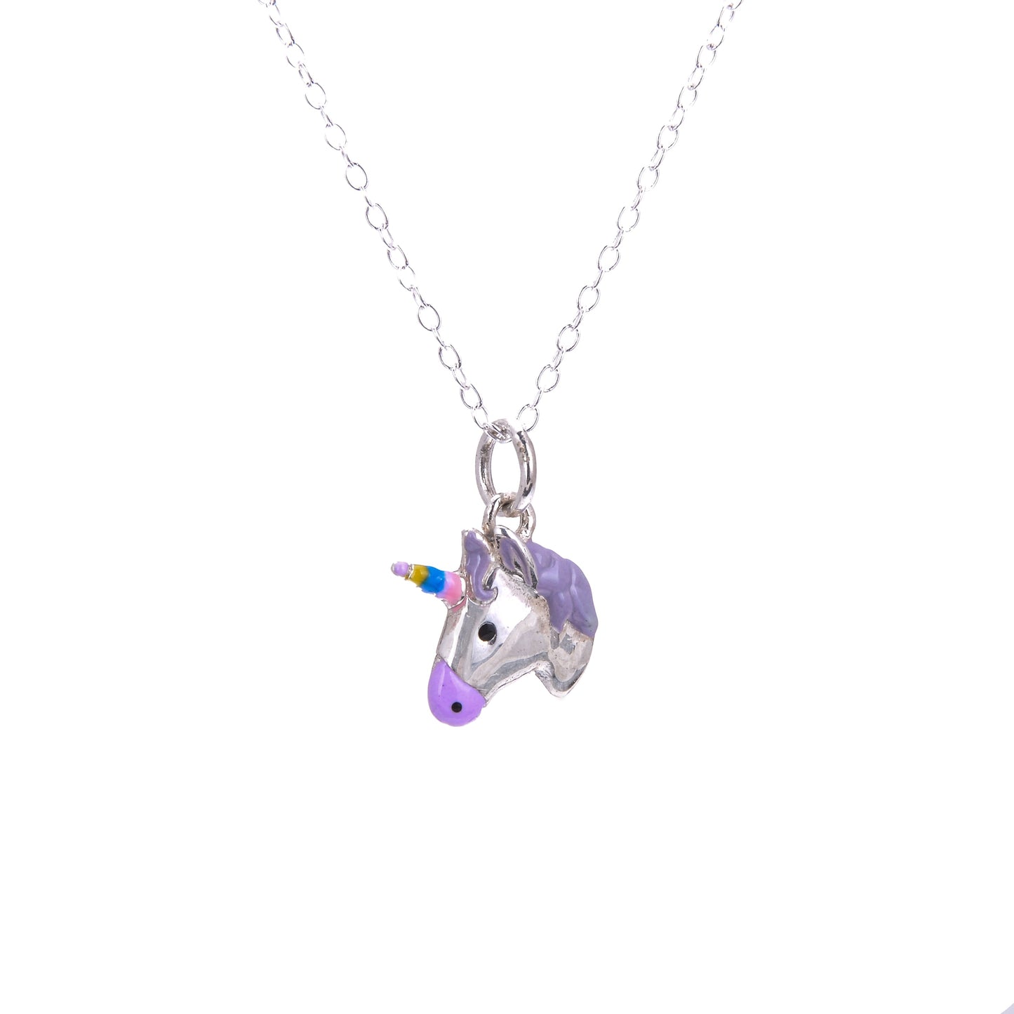 Sterlingsilber-Emaillekette mit Einhorn – 14–32 Zoll