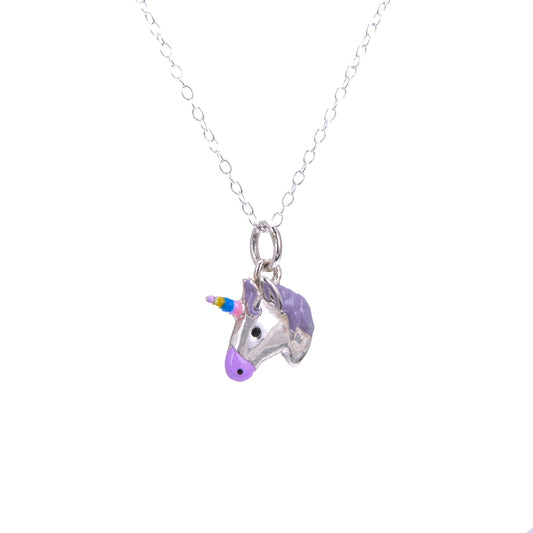 Sterlingsilber-Emaillekette mit Einhorn – 14–32 Zoll