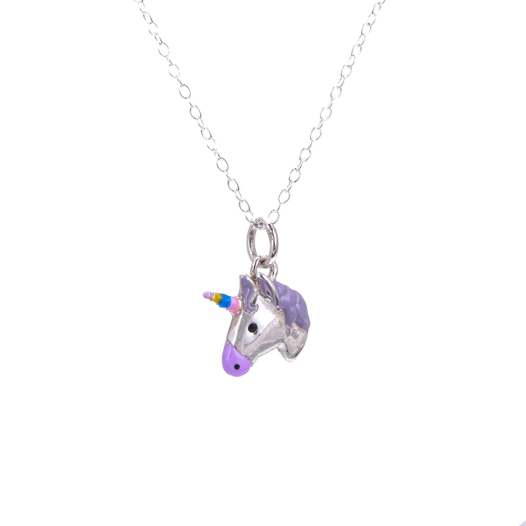 Sterlingsilber-Emaillekette mit Einhorn – 14–32 Zoll