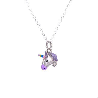 Sterlingsilber-Emaillekette mit Einhorn – 14–32 Zoll