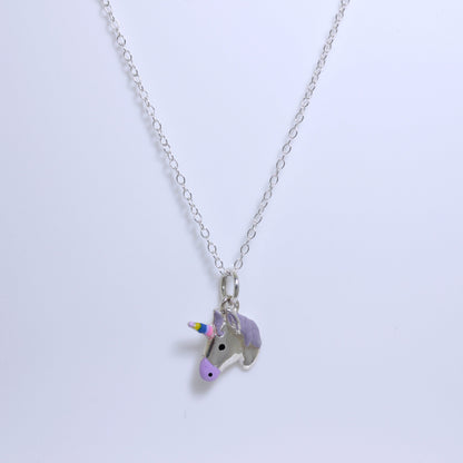 Sterlingsilber-Emaillekette mit Einhorn – 14–32 Zoll