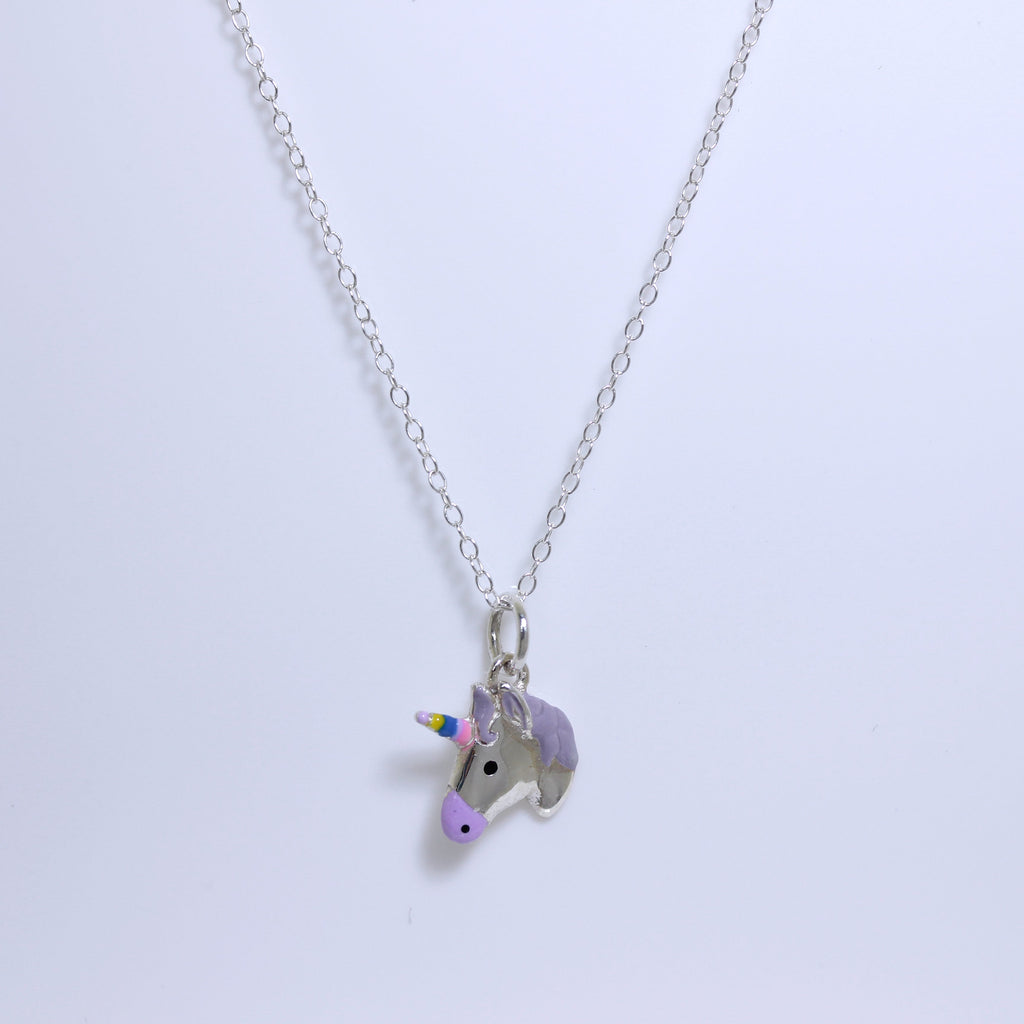 Sterlingsilber-Emaillekette mit Einhorn – 14–32 Zoll