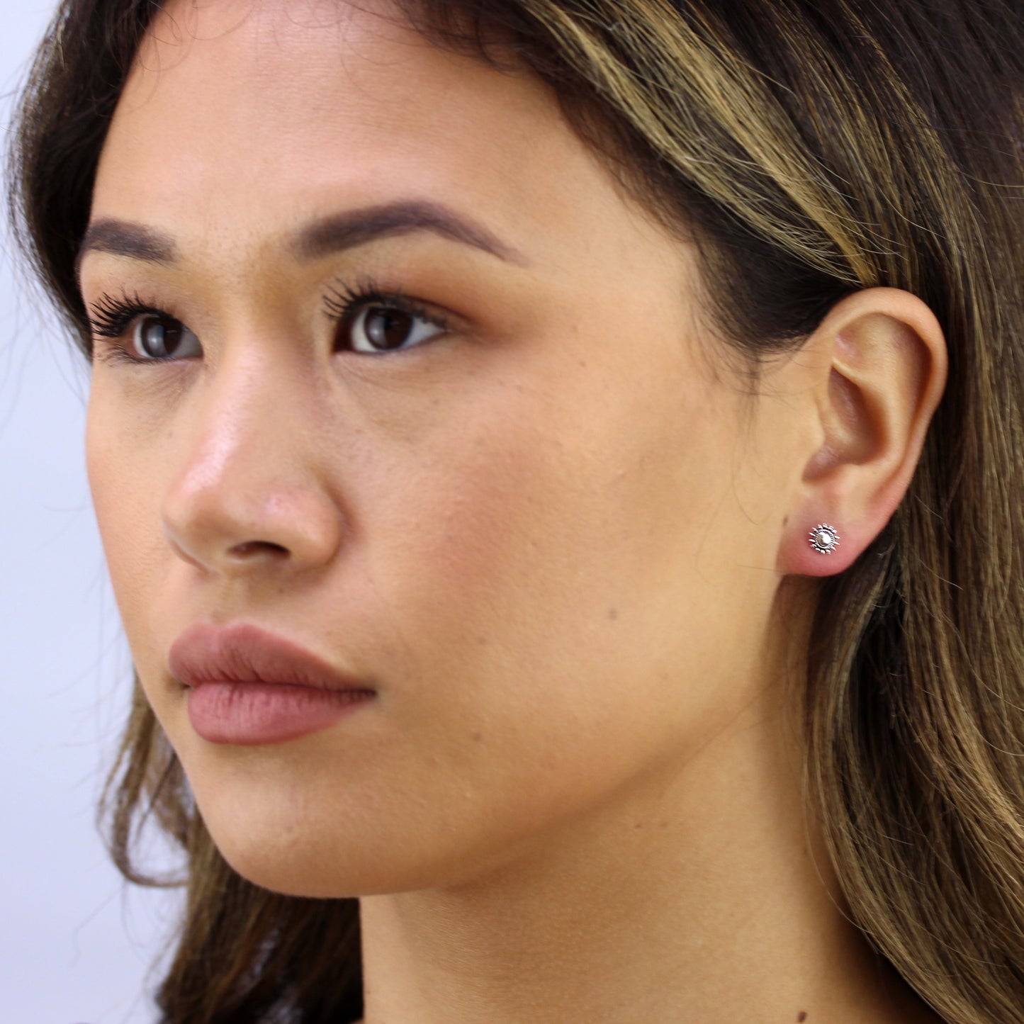 Sterling Silber Flammende Sonne Ohrstecker