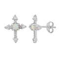Sterlingsilber Kreuz CZ Kristall Opal Imitat Ohrstecker