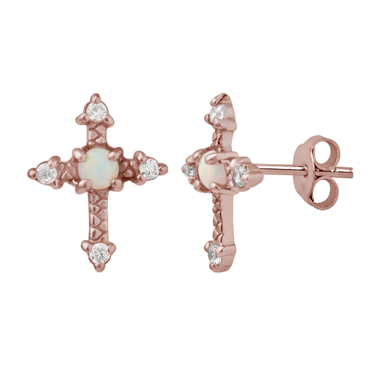 Roségold plattierte Sterling Silber Kreuz CZ Opal Ohrstecker