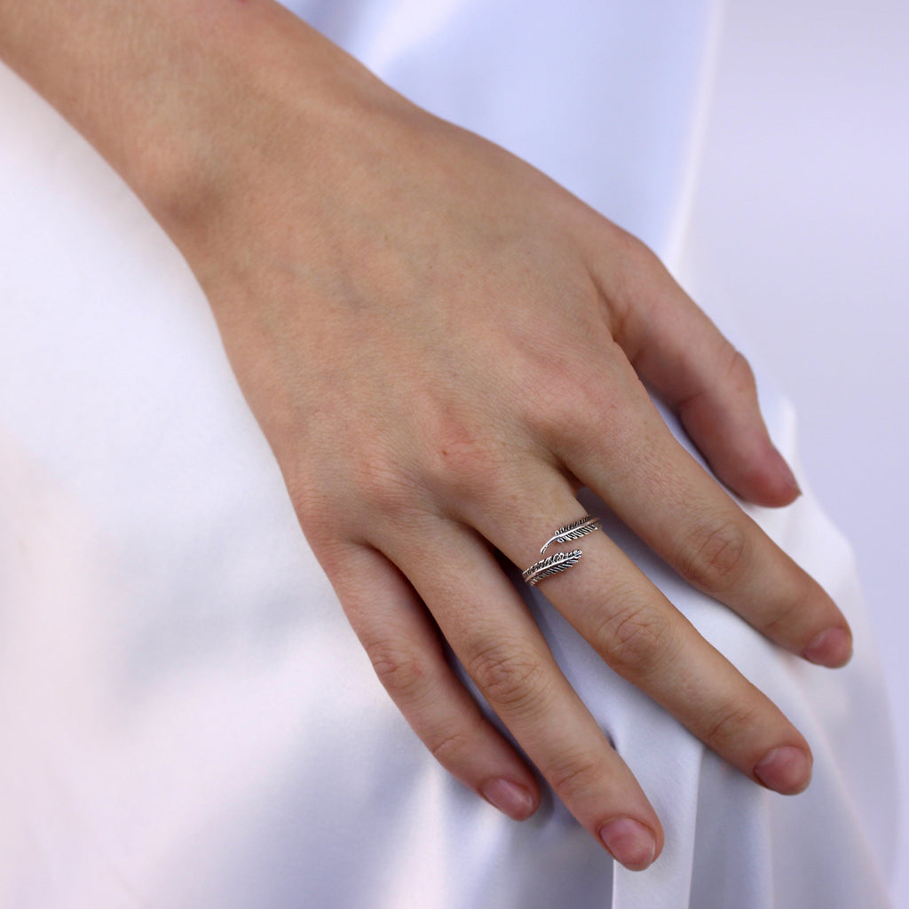 Sterlingsilber Feder Offen Ring Größenverstellbar