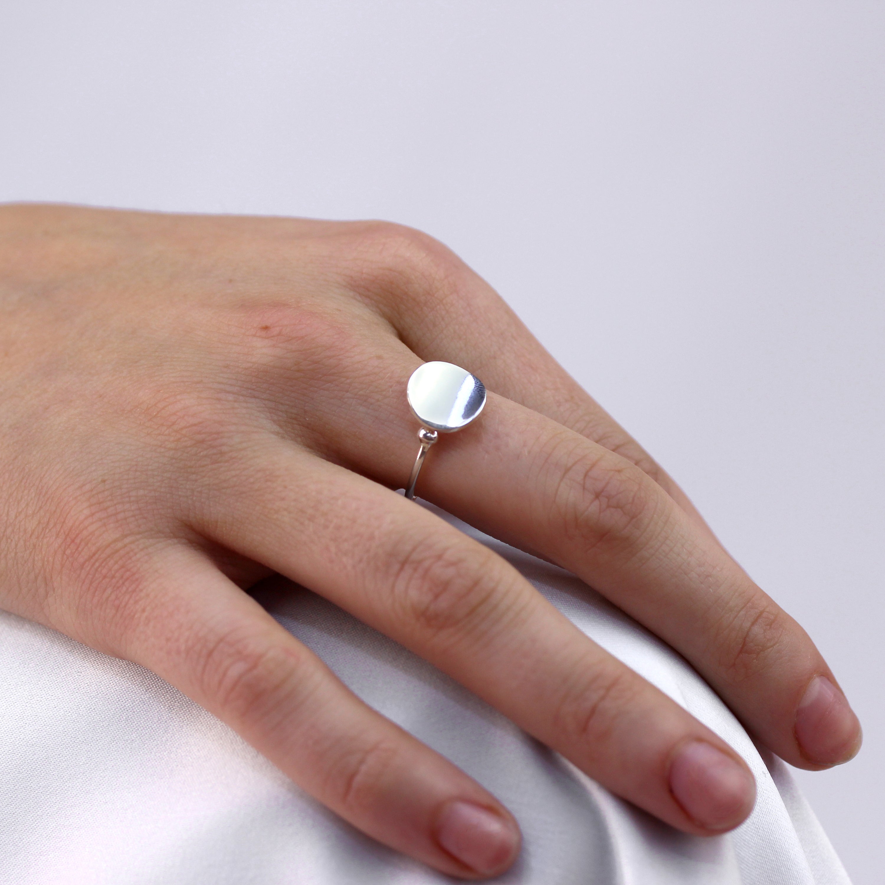 Sterlingsilber Rund Scheibe Ring Größenverstellbar