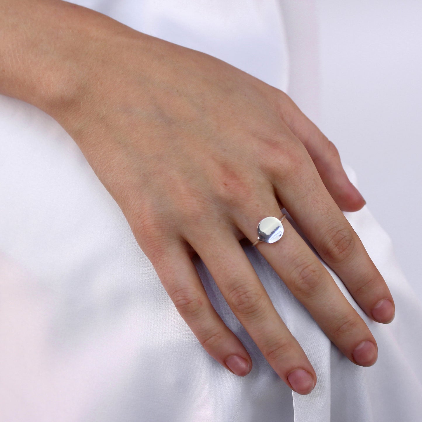 Sterlingsilber Rund Scheibe Ring Größenverstellbar