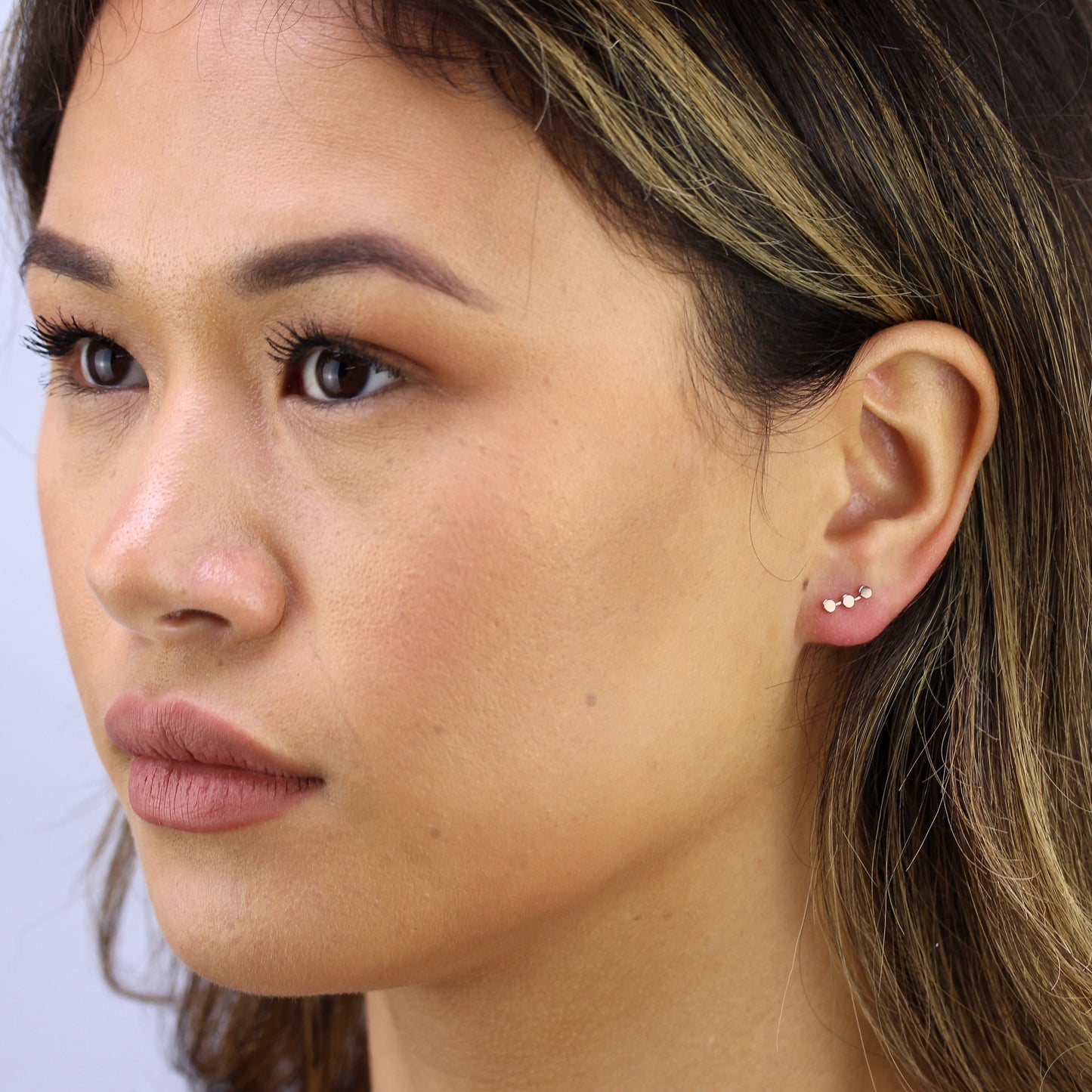 Rosévergoldet Silber Dreifach Scheibe Ohrstecker