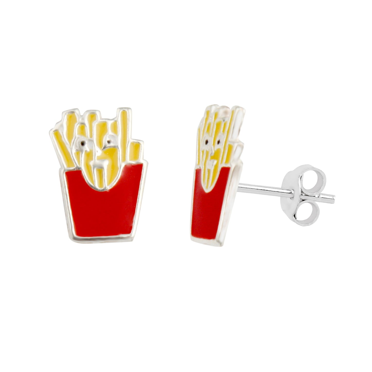 Sterling Silver Enamel French Fries Stud Earrings