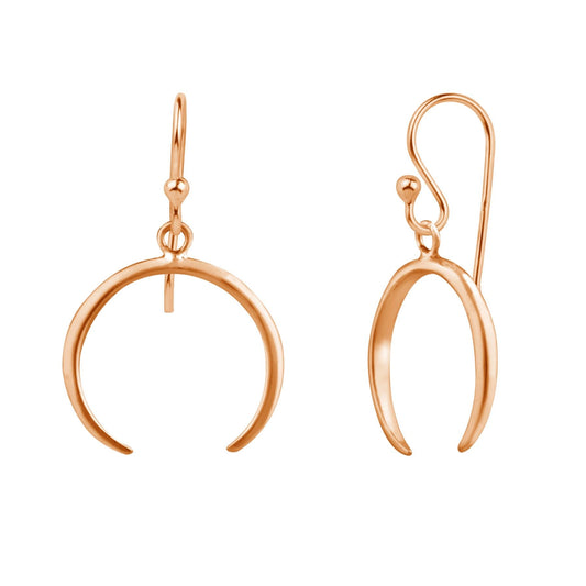 Rose Gold Plated Sterling Silver Crescent Horn Drop Earrings