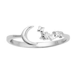 Offener, verstellbarer Ring aus Sterlingsilber mit Mond, Stern und Sternbild