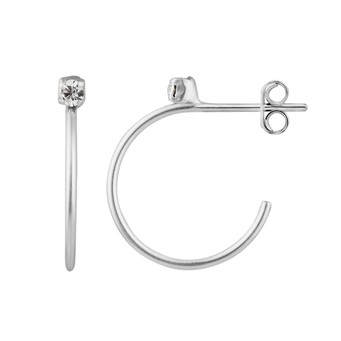 Sterling Silver CZ Open Hoop Stud Earrings