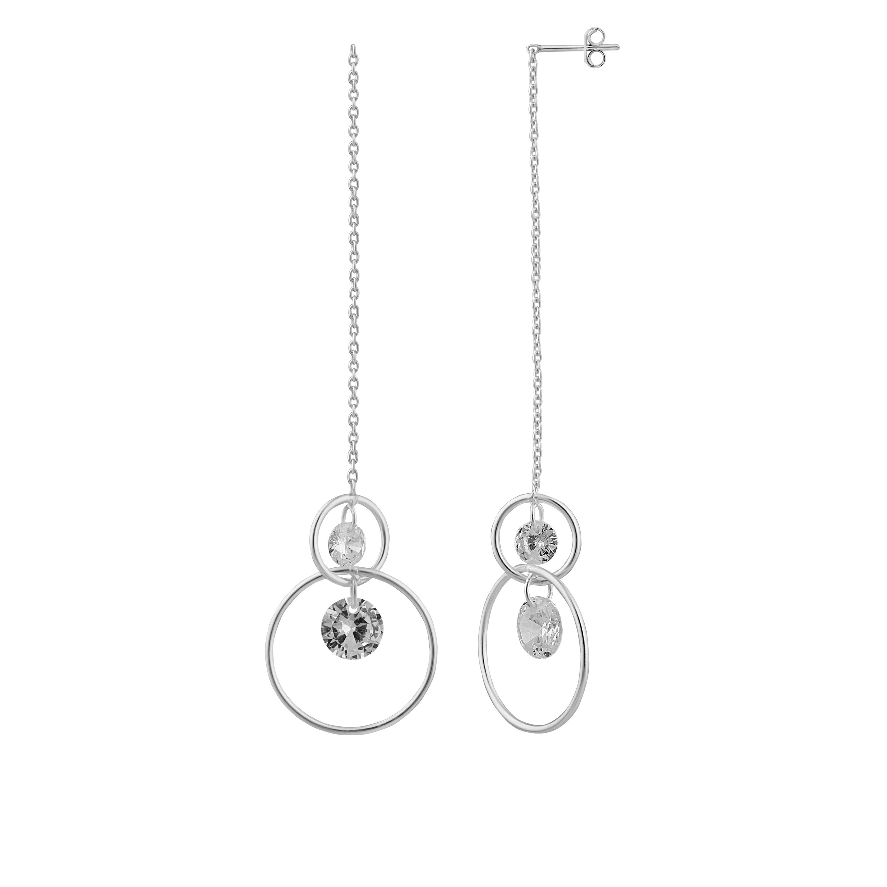 Sterlingsilber Doppel Kreis CZ Hänge Ohrstecker
