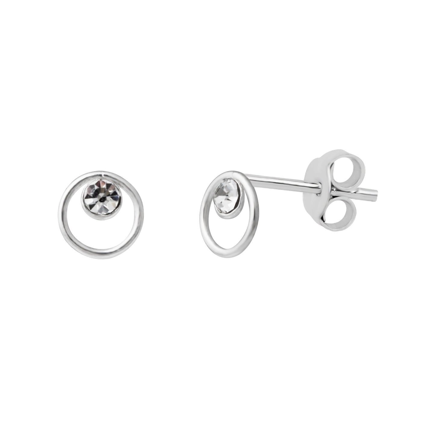 Sterling Silver Karma Circle 2mm CZ Stud Earrings