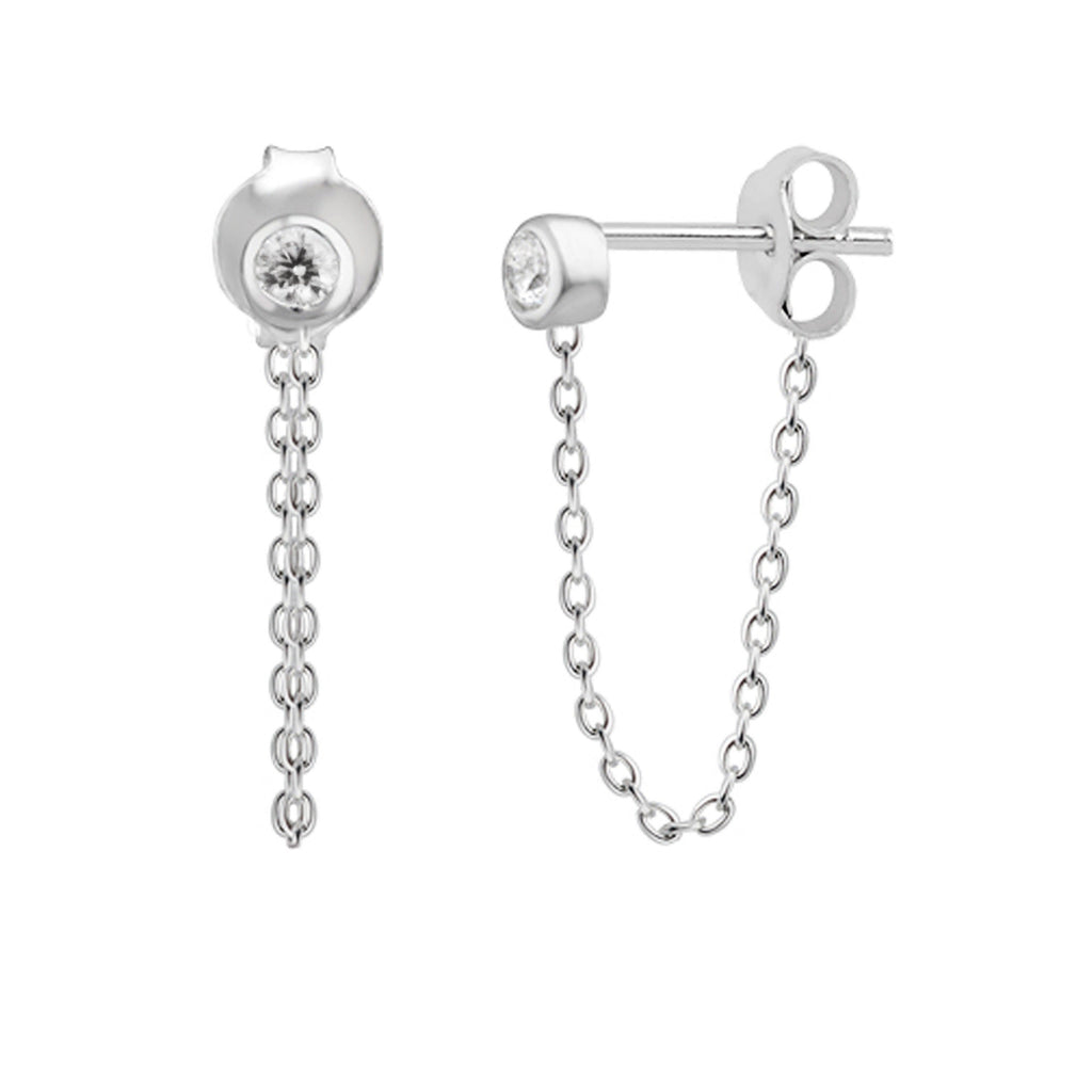Ohrstecker aus Sterlingsilber mit klarem Zirkonia und Ketten-Jacket