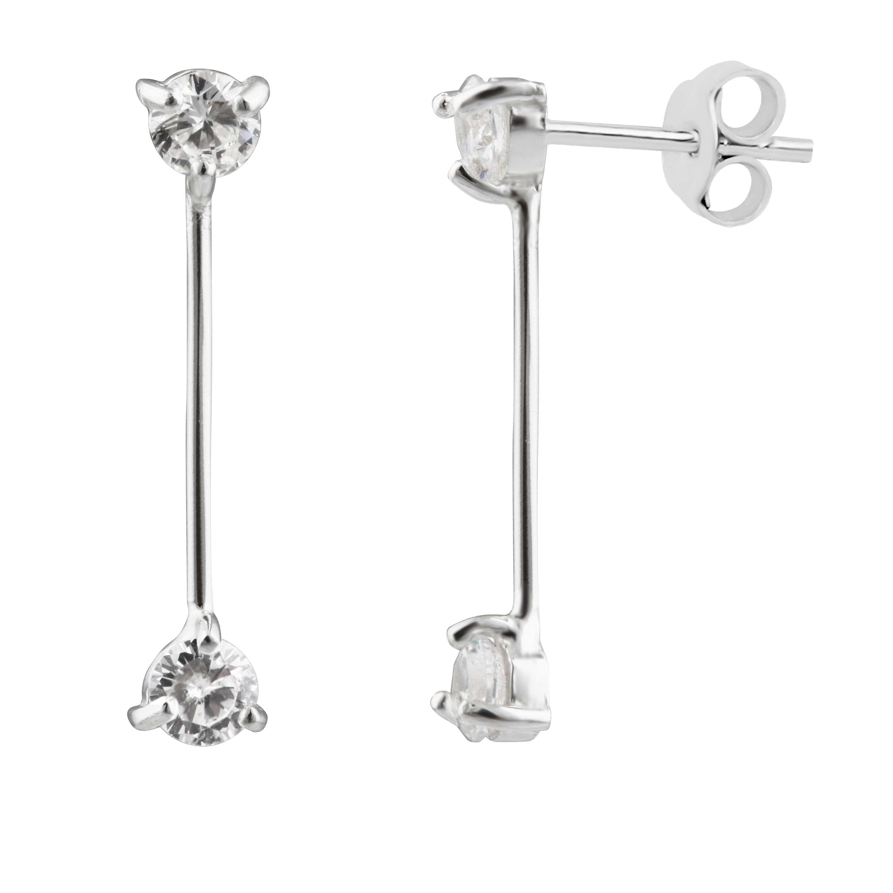 Sterlingsilber Doppel CZ Hänge Stab Ohrstecker