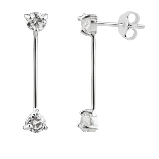 Sterlingsilber Doppel CZ Hänge Stab Ohrstecker