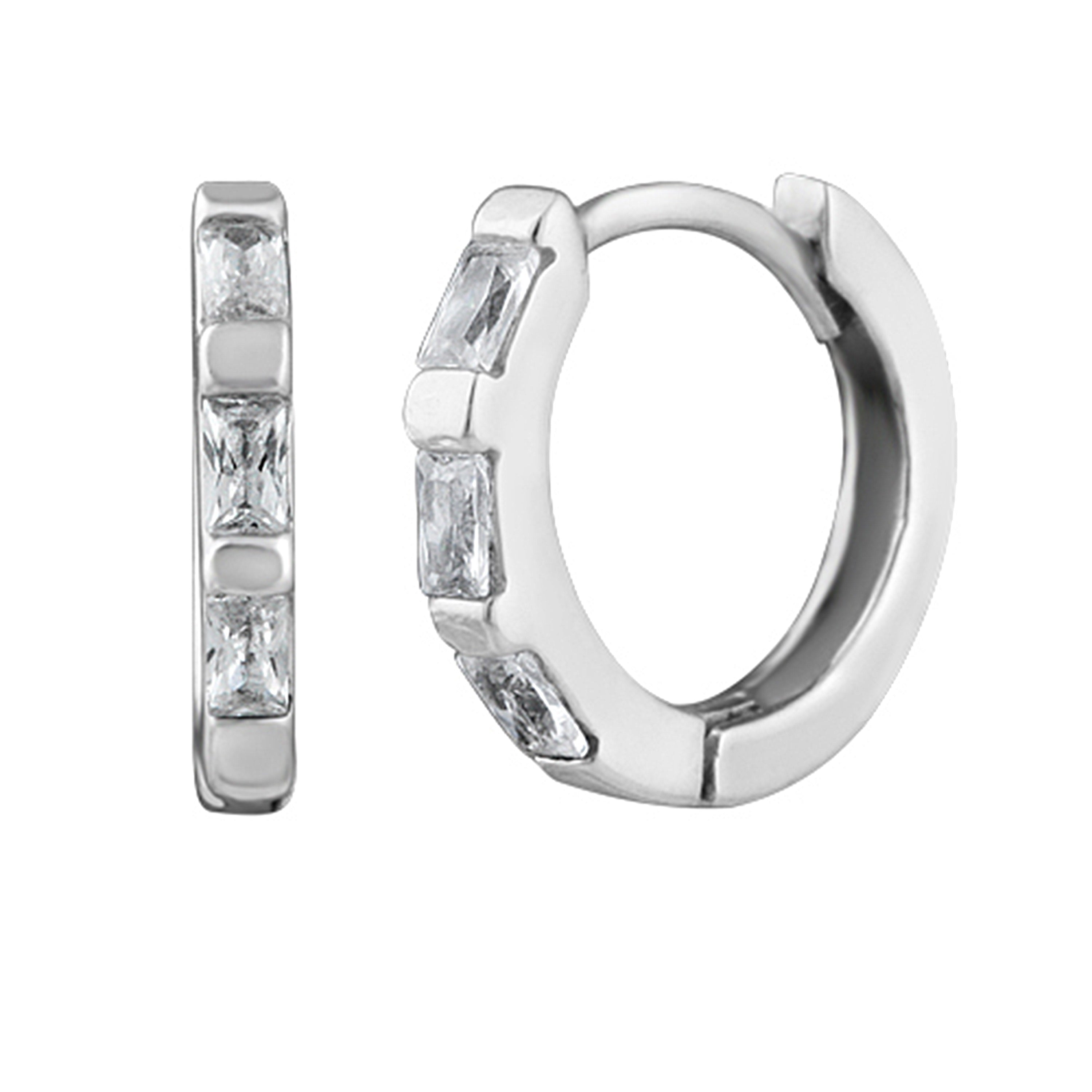 Sterlingsilber Klar CZ Baguetteschliff 12 mm Klappcreolen Ohrringe