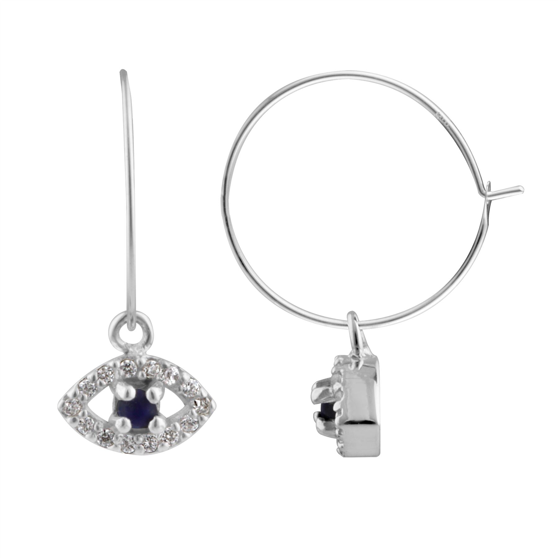 Sterlingsilber CZ Lapis Evil Eye 15 mm Charm Creolen