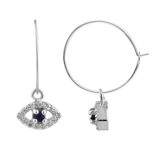 Sterling Silber CZ Lapis Evil Eye 15 mm Charm Creolen