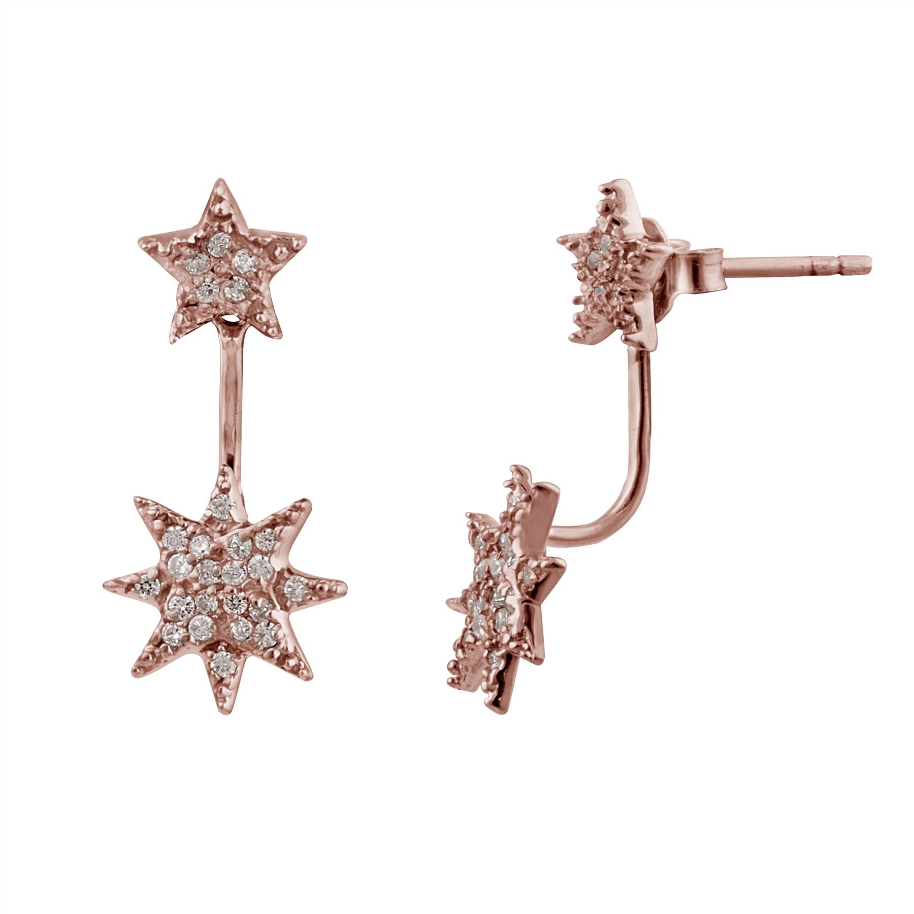 Roségold plattierte Sterlingsilber CZ Stern Jacke Ohrringe