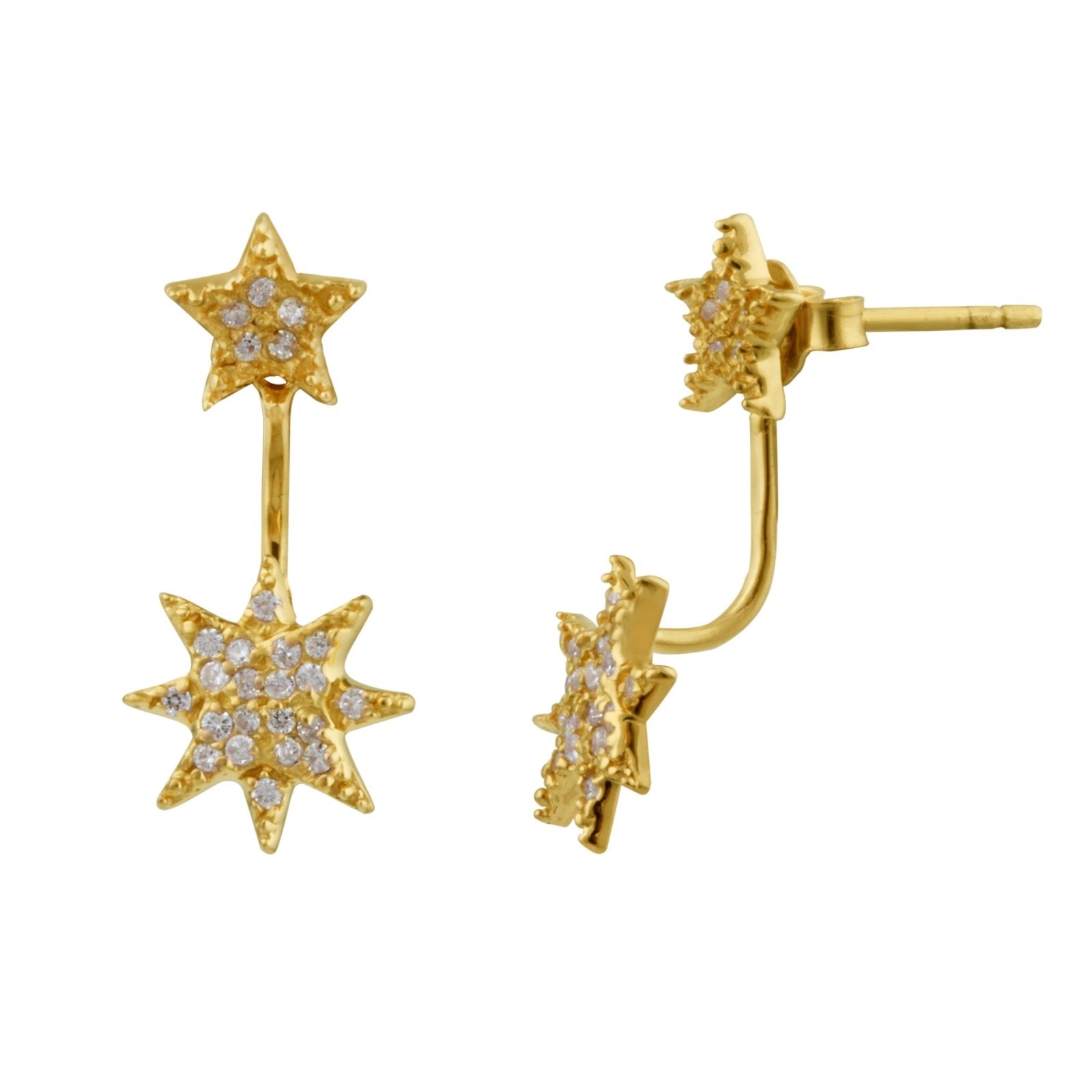 Gold Plated Sterling Silver CZ Starburst Jacket Stud Earrings - jewellerybox