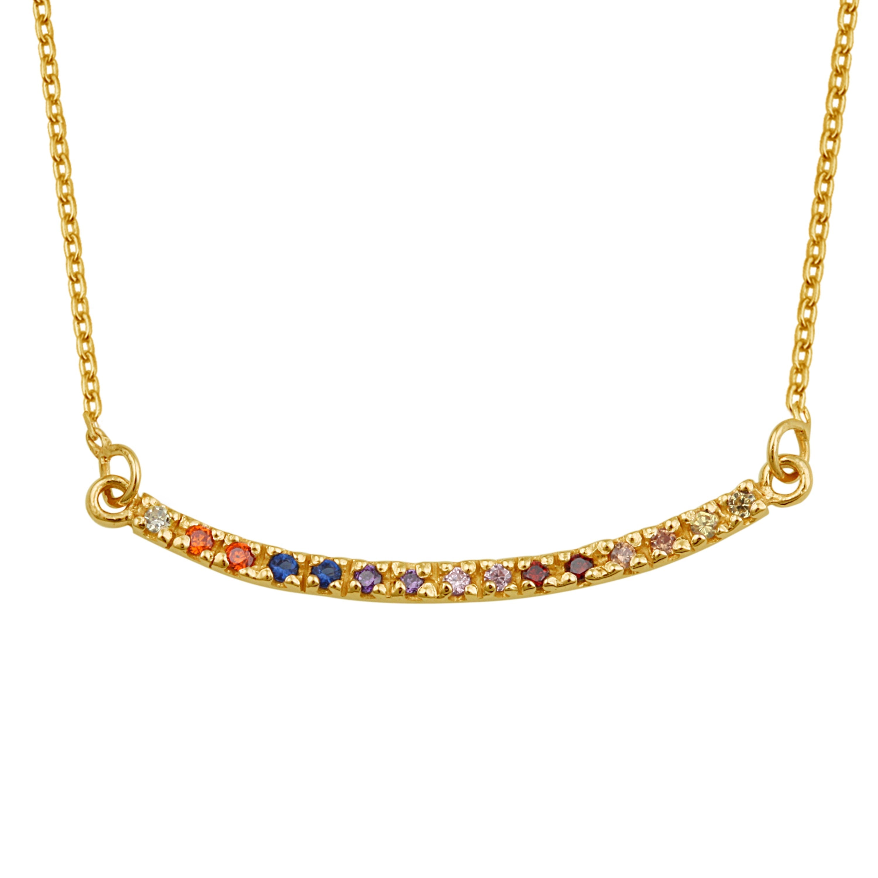 Vergoldete Sterlingsilber CZ Rainbow Curve Bar Halskette