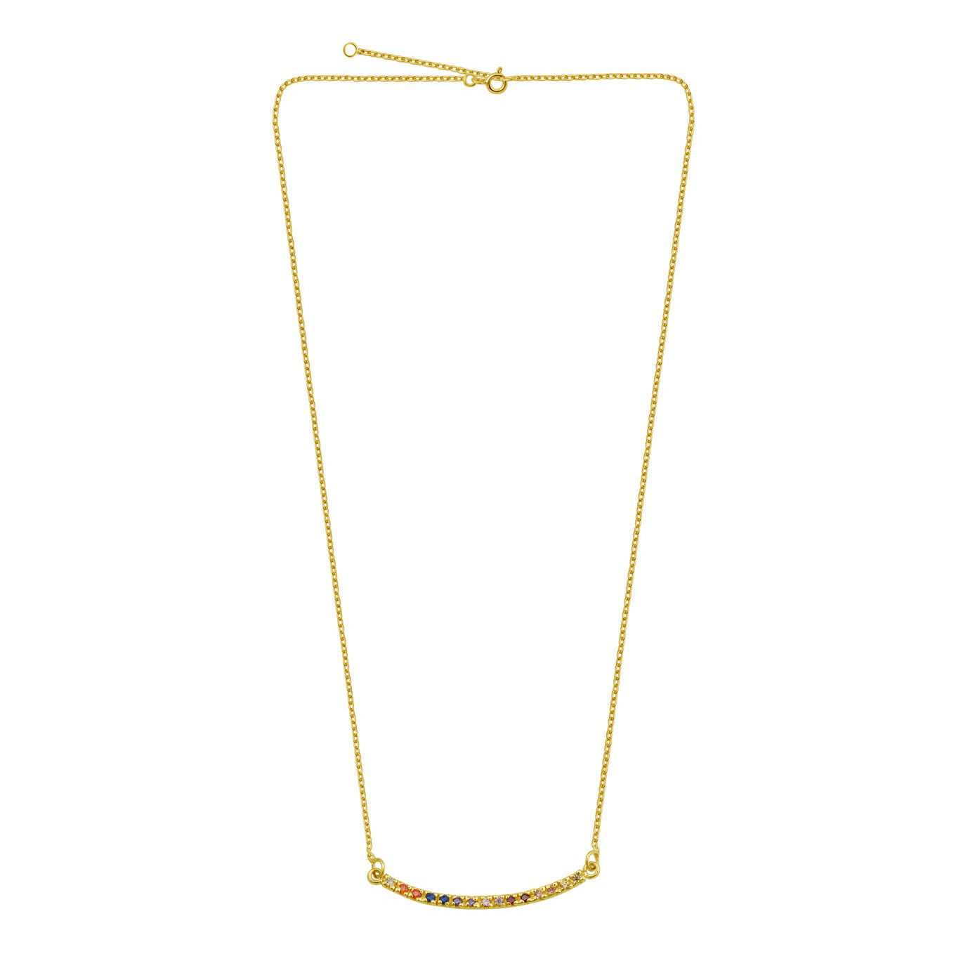 Vergoldete Sterlingsilber CZ Rainbow Curve Bar Halskette