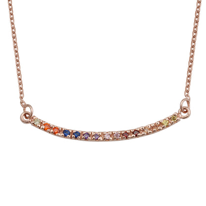 Rose Gold Plated Sterling Silver CZ Rainbow Curve Bar Halskette