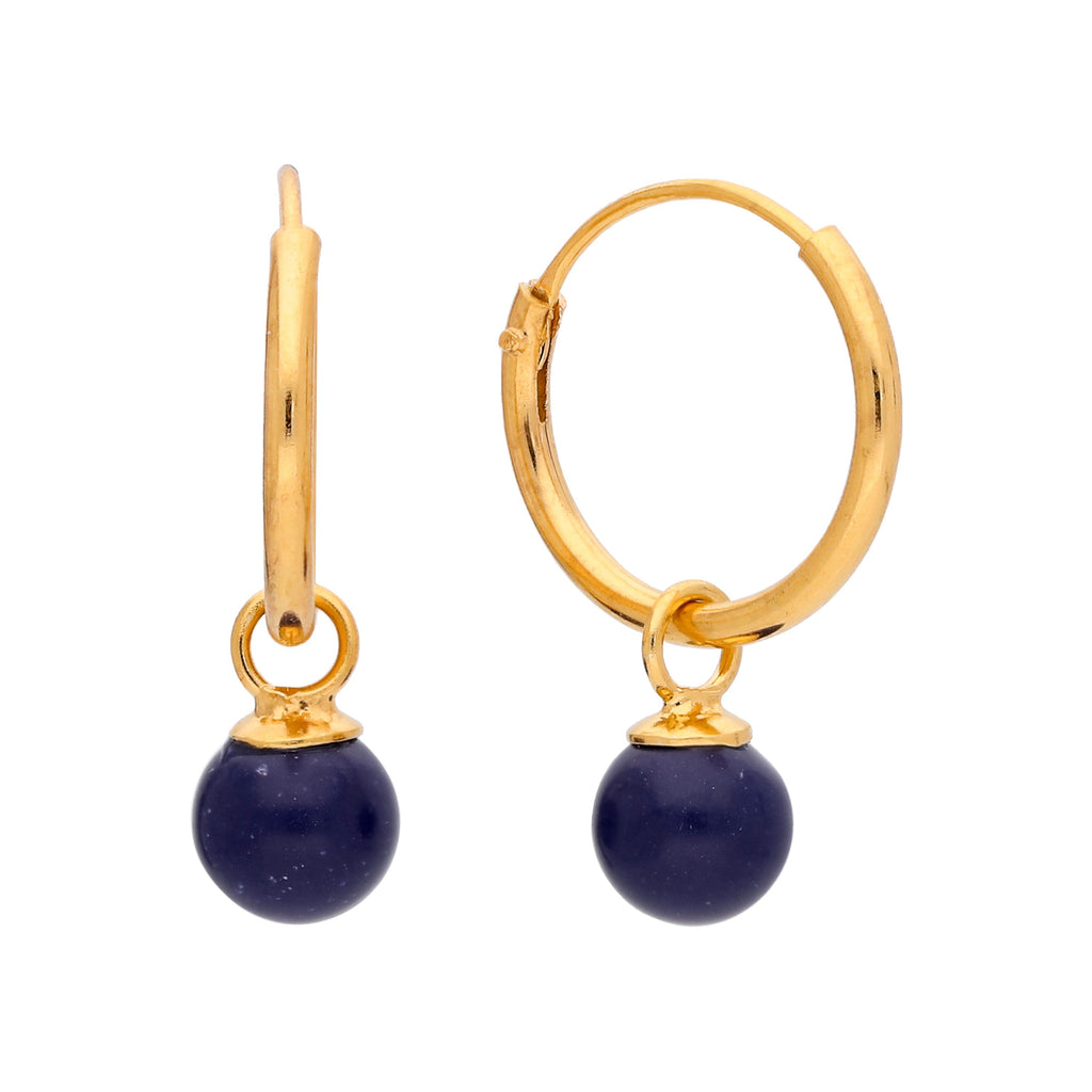 Vergoldet Sterlingsilber Lapislazuli Kugel 11 mm Anhänger Creolen Ohrringe