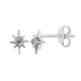 Ohrstecker aus Sterlingsilber mit Strahlenstern und Mondstein