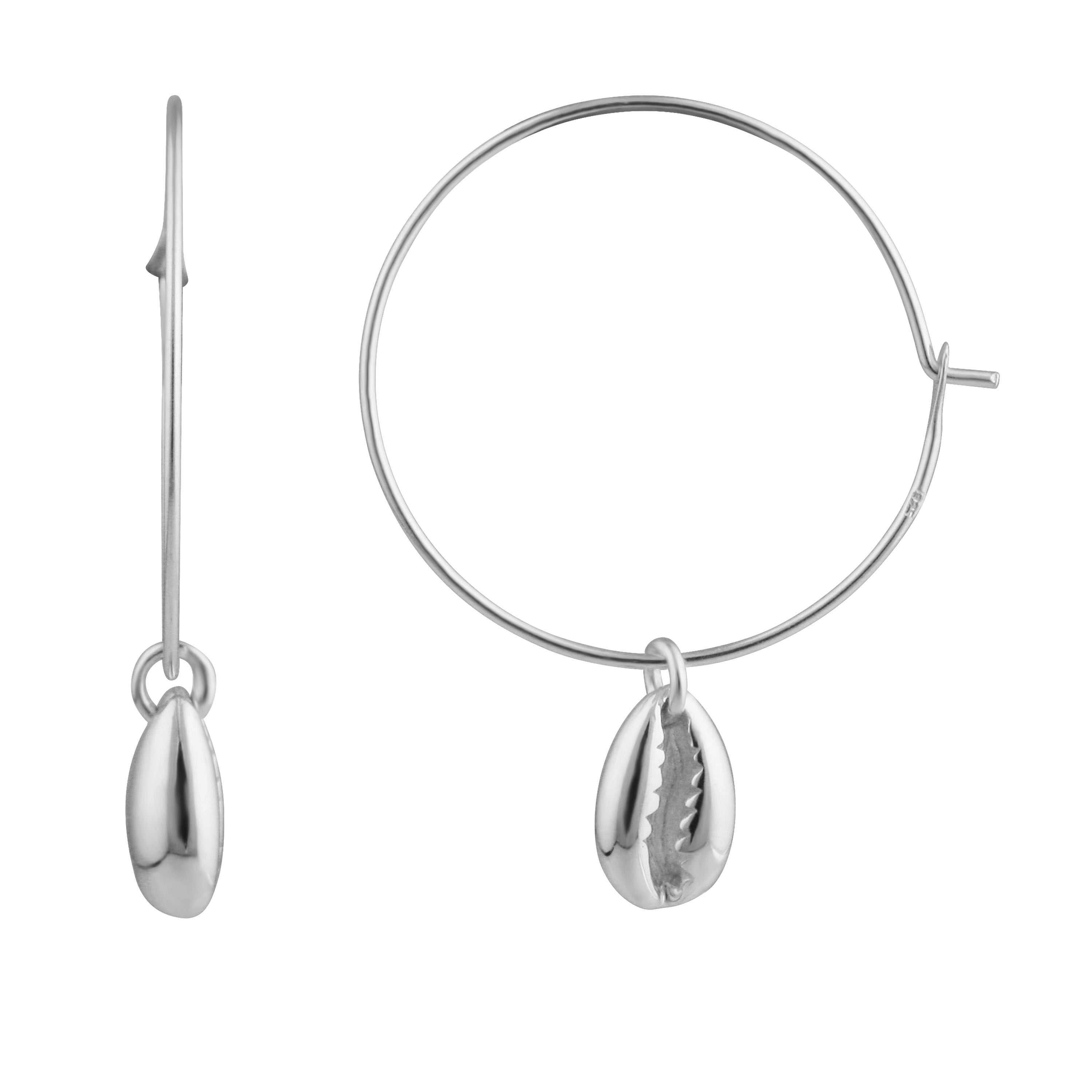 Sterlingsilber 16 mm Kaurimuschel Anhänger Creolen Ohrringe