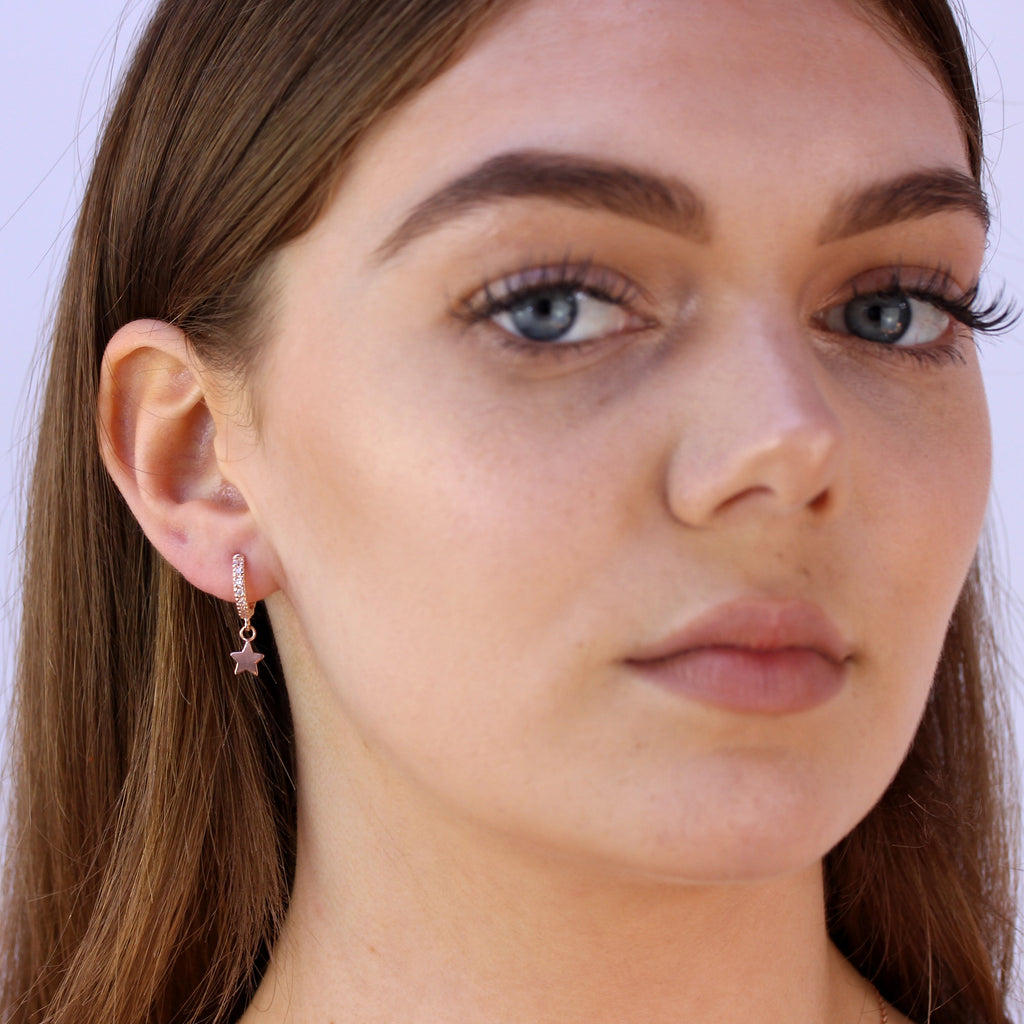 Rosévergoldet Sterlingsilber Stern Anhänger 12 mm Creolen Ohrringe