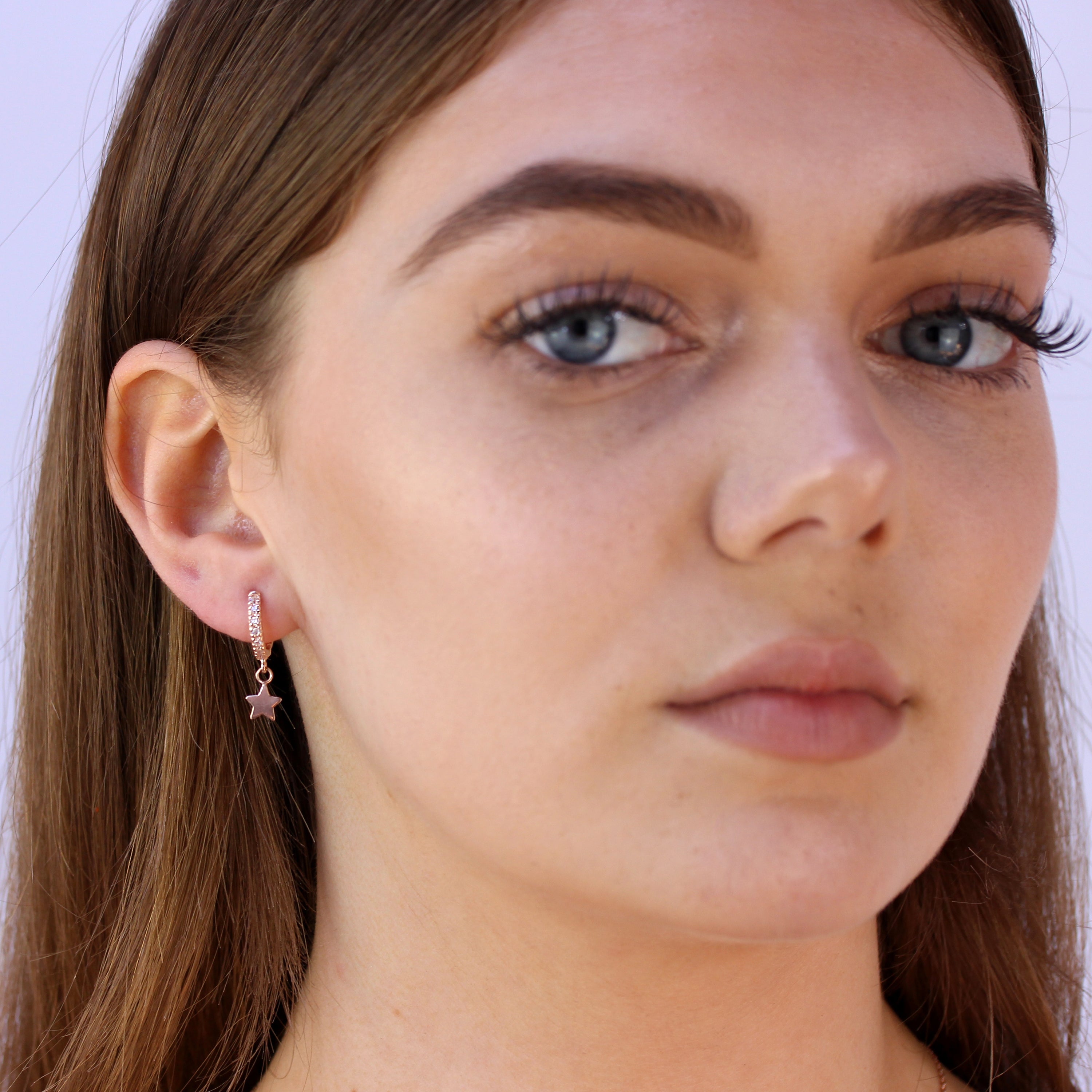 Rosévergoldet Sterlingsilber Stern Anhänger 12 mm Creolen Ohrringe