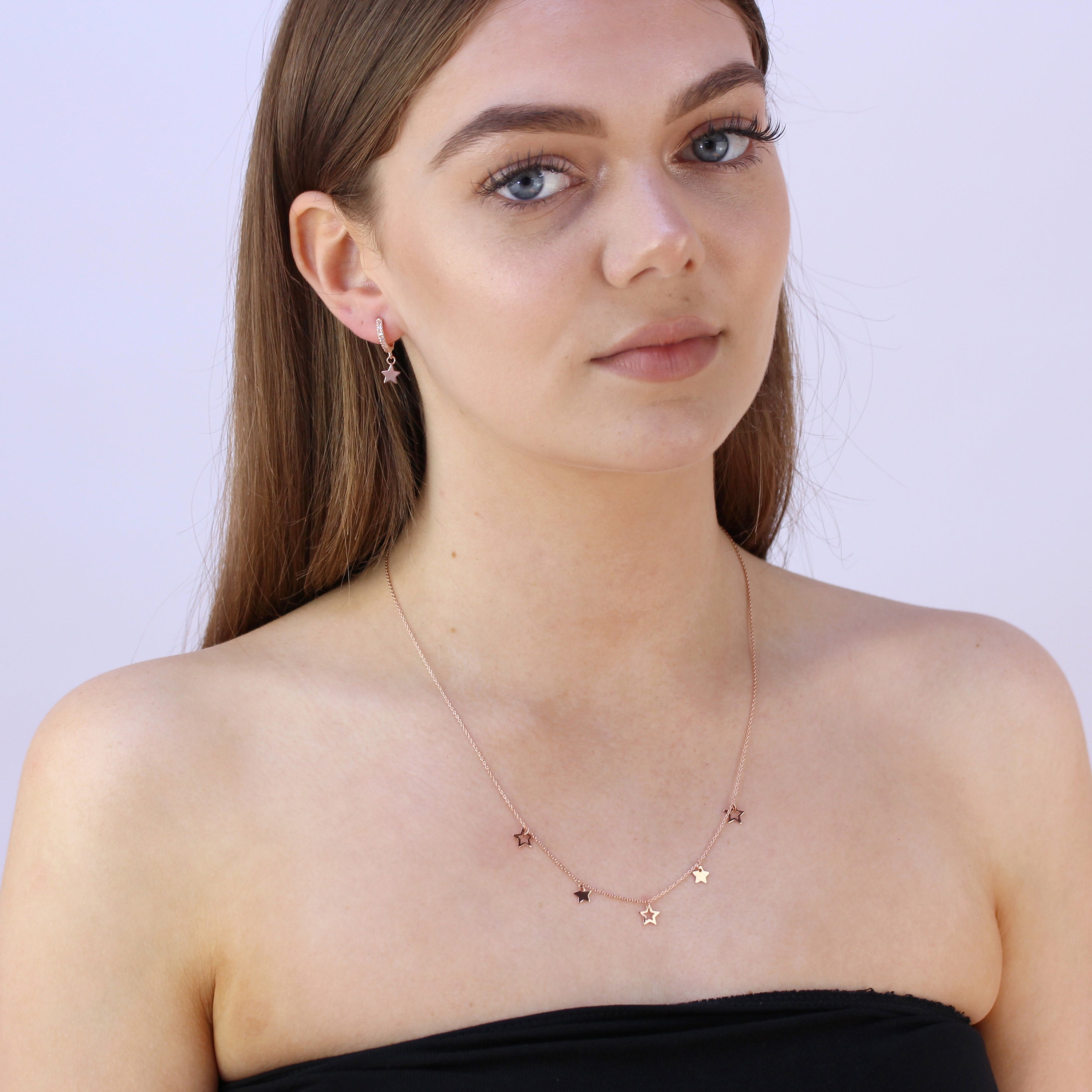Rosévergoldet Sterlingsilber Stern Anhänger 12 mm Creolen Ohrringe