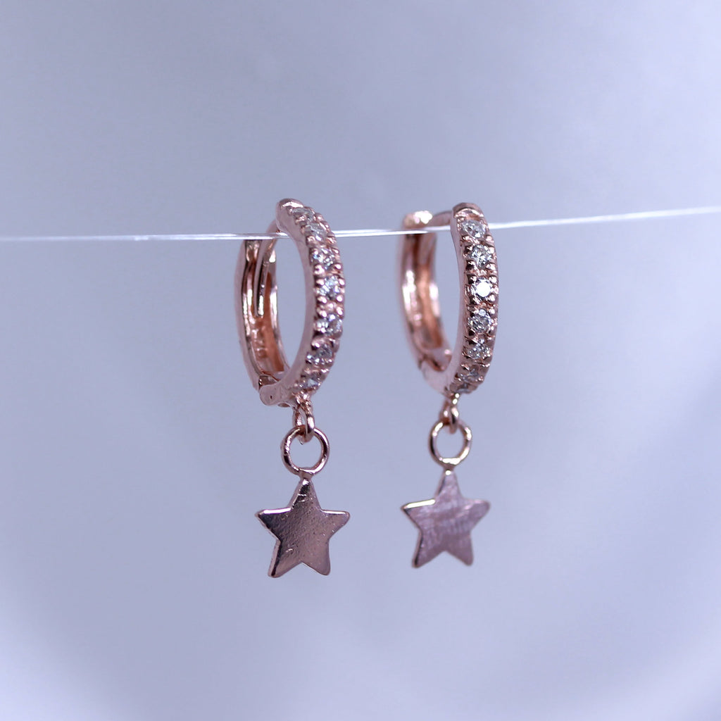 Rosévergoldet Sterlingsilber Stern Anhänger 12 mm Creolen Ohrringe