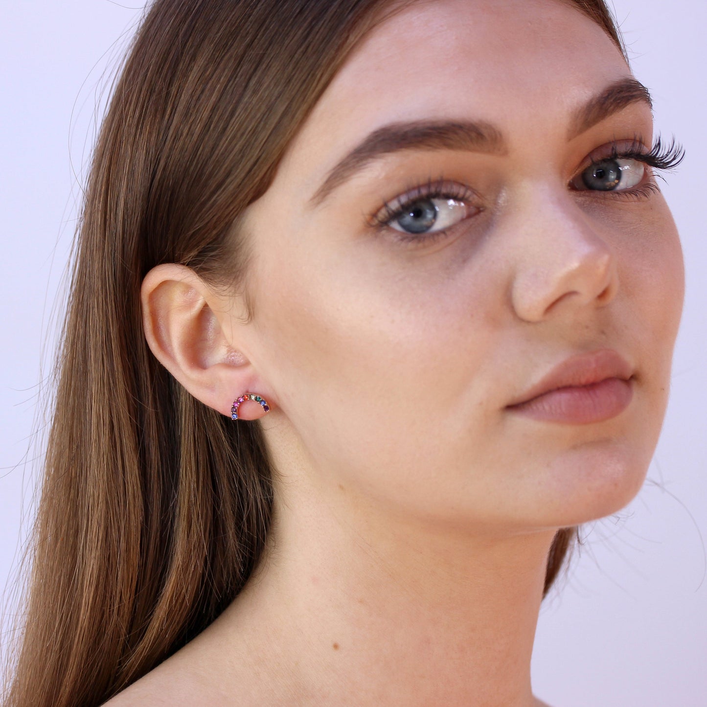 Rosévergoldet Sterlingsilber & CZ Regenbogen Ohrstecker