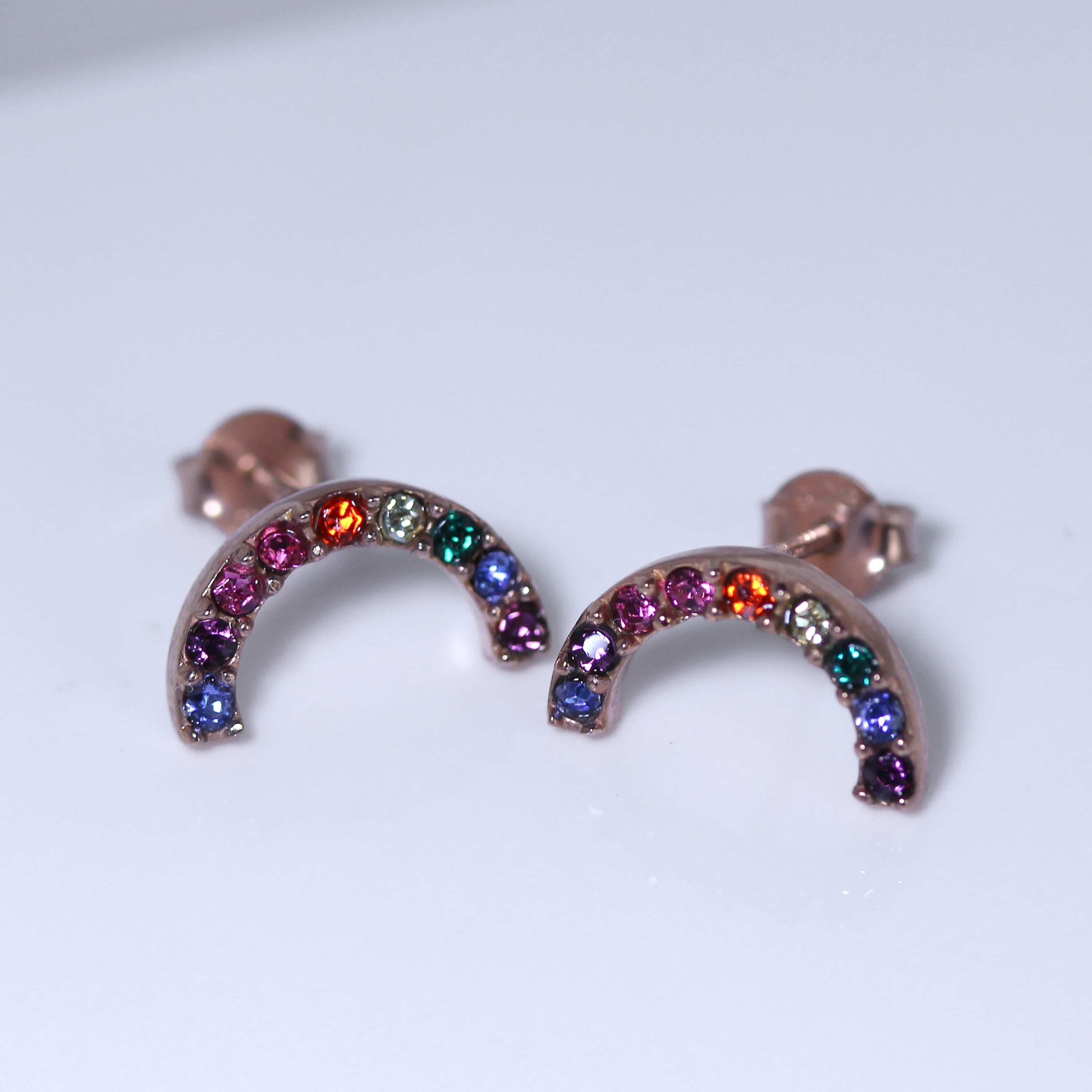 Rosévergoldet Sterlingsilber & CZ Regenbogen Ohrstecker